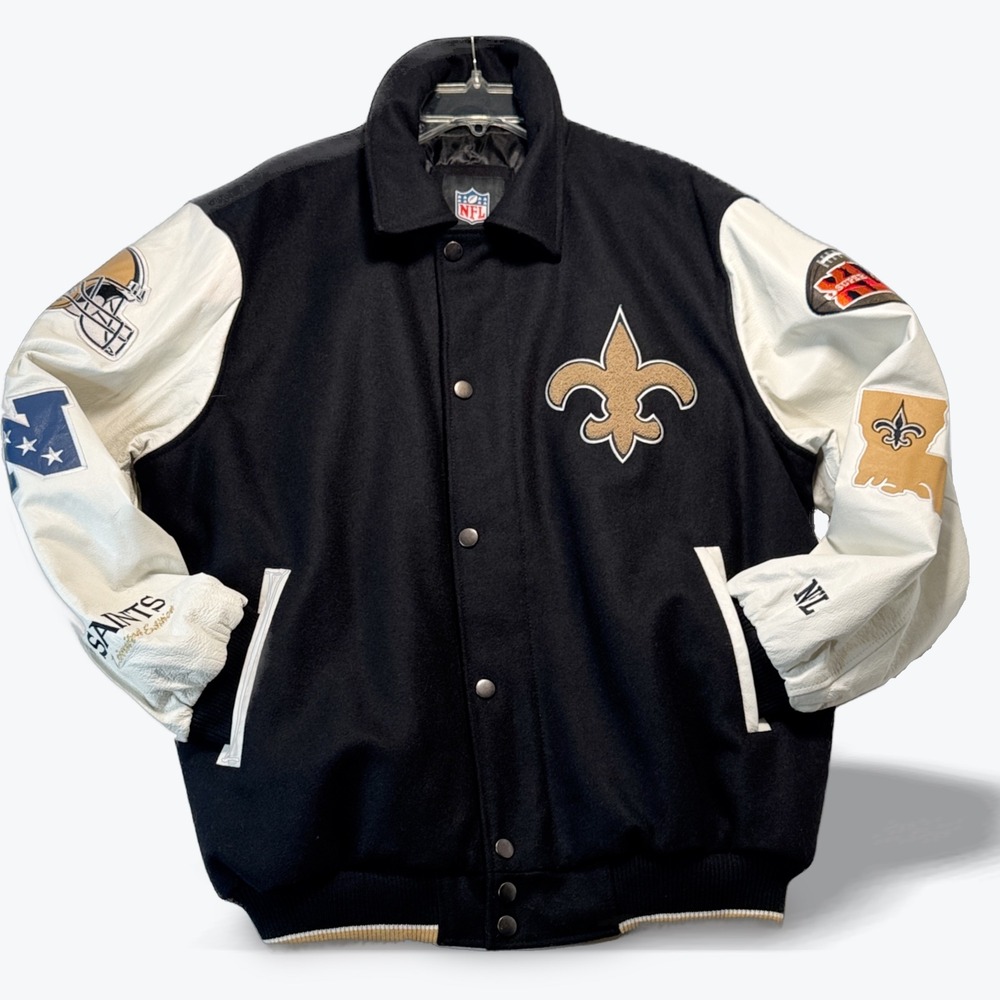 Saints Super Bowl Varsity Jacket G III Leather Wool New Orleans Champions Large